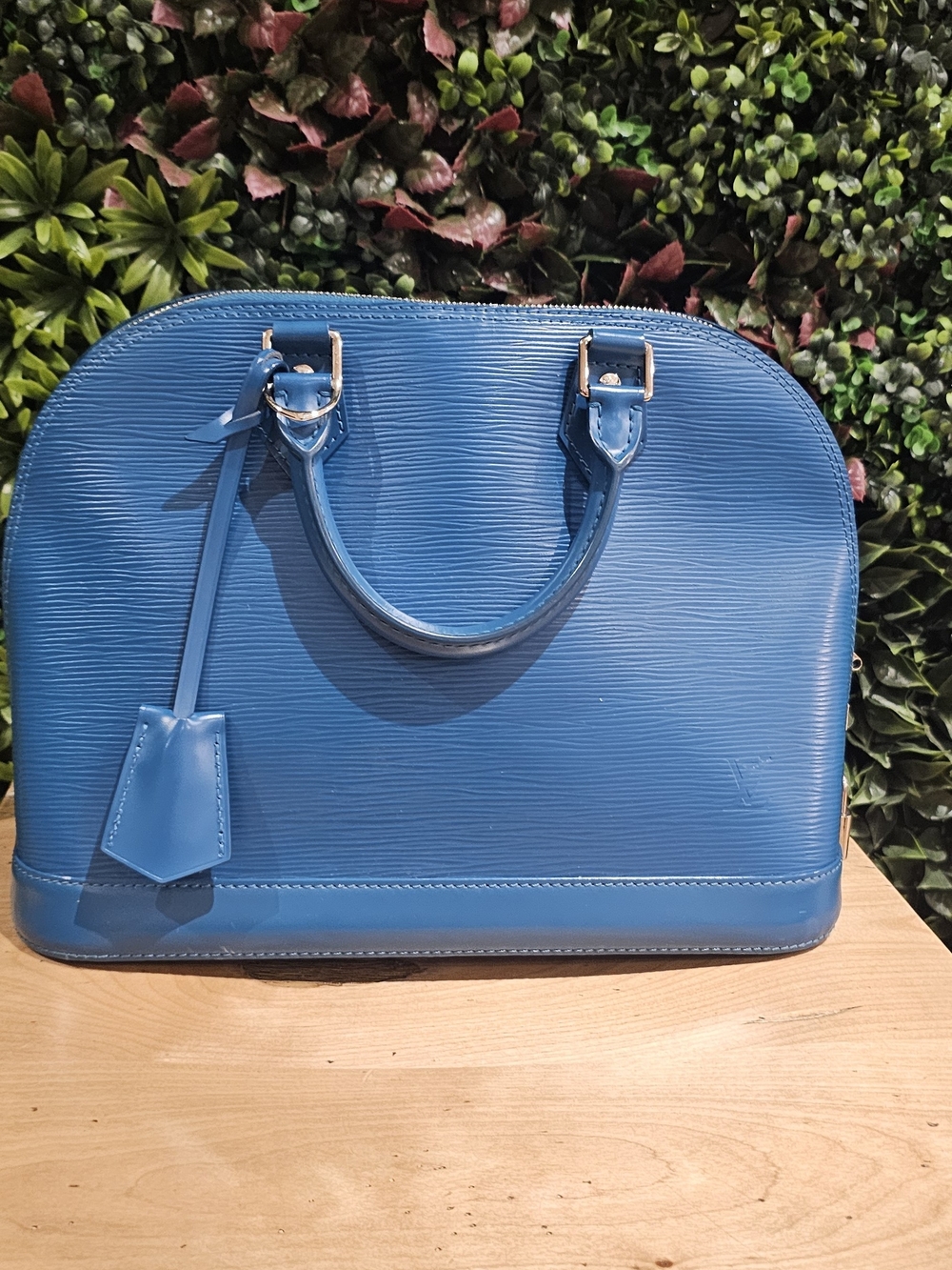 Blue Leather Dome Satchel - Unbranded